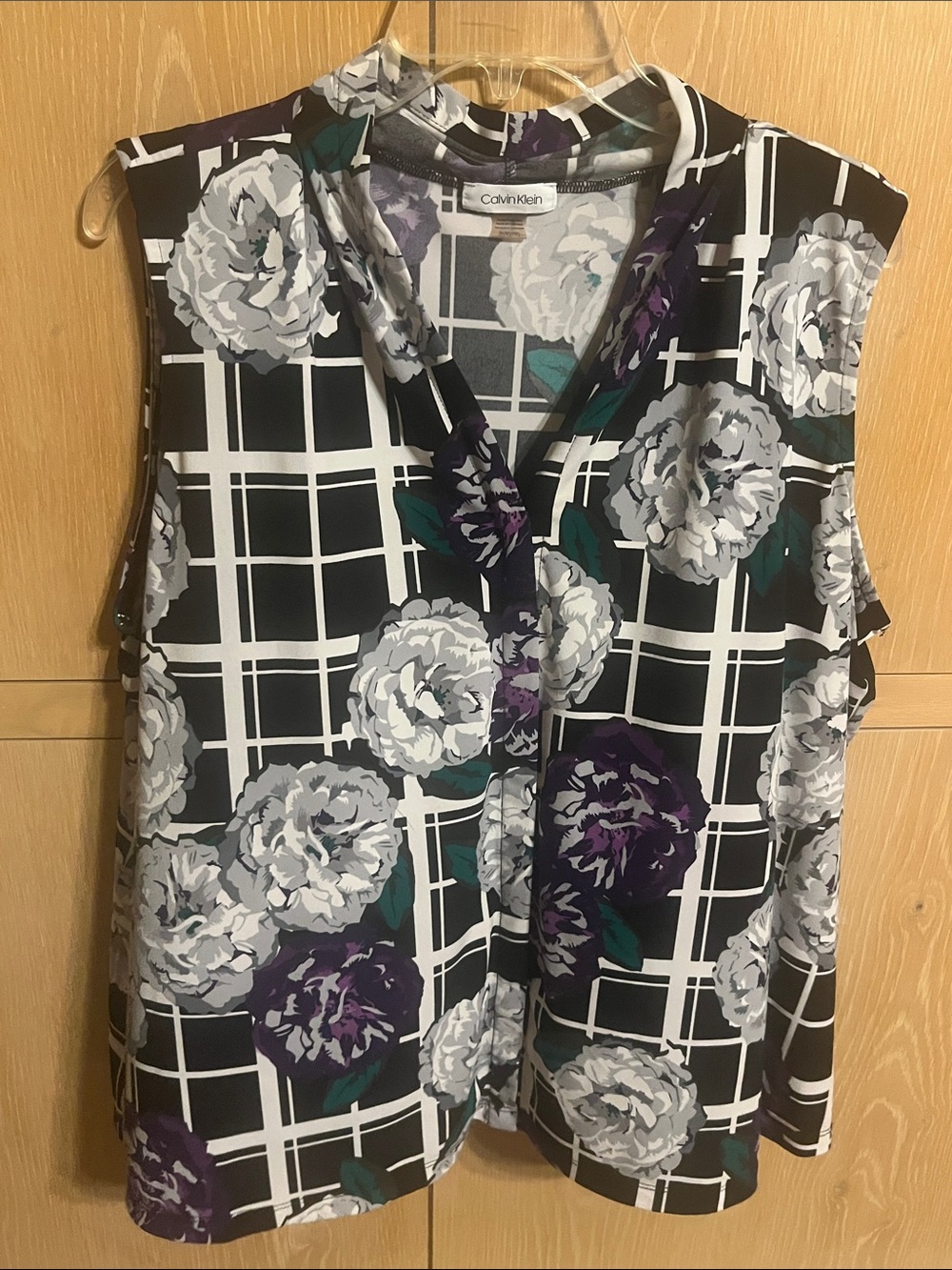Calvin Klein Black Grid Floral Sleeveless Camisole